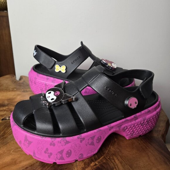 Crocs x Hello Kitty Platform Stomp Sandals Womens 9 Mens 7 Melody Kuromi Black - Picture 1 of 15